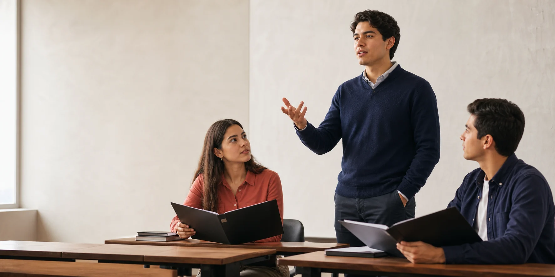 Estudiantes de Derecho durante una práctica de exposición y argumentación